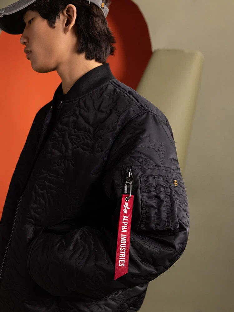 CAMO QUILTED MA-1 BOMBER JACKET BLACK - Image 3